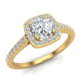 0.90 ct tw Cushion Halo Petit Engagement Ring 14K Gold (G,SI) - Yellow Gold