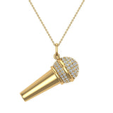 Music Voice Microphone Diamond Charm Necklace 14K Gold 0.82 ct tw-G,SI - Yellow Gold