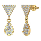 Diamond Dangle Earrings Tear Drop Cluster Triangle Top 14K Gold 0.72 ct-I,I1 - Yellow Gold