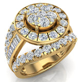 2.50 ct tw Cluster Diamond Wedding Ring Set with Bands 14K Gold Glitz Design (I,I1) - Yellow Gold