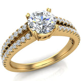 GIA Round brilliant diamond engagement rings split shank 14K 1.10 ct F VS - Yellow Gold
