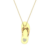 Flip Flop Sandals Diamond Charm Necklace 14K Solid Gold 0.04 ctw-L,I2 - Yellow Gold