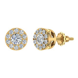 Halo Cluster Diamond Earrings 1.08 ctw 14K Gold-SI - Yellow Gold
