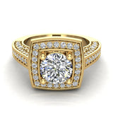Solitaire Diamond Square Halo Cathedral Engagement Ring 14K Gold-I,I1 - Yellow Gold