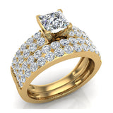 Two Row Princess Solitaire Diamond Engagement Ring Set 14K Gold-I,I1 - Yellow Gold