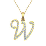 Initial pendant W Letter Charms Diamond Necklace 14K Gold-G,I1 - Yellow Gold