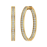 18K Hoop Earrings 33mm Diamond Line Setting Click-in Lock 2.28 ct-G,VS - Yellow Gold