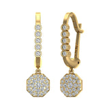 Octagon Diamond Dangle Earrings Drop Style 14K Gold 1.20 ctw-I,I1 - Yellow Gold