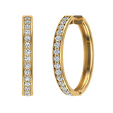 18K Gold Hoop Earrings 29mm Diamond Line Setting Click-in Lock-G,VS - Yellow Gold