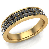 Men's 14K Gold Wedding Band 5mm Two-Row Black Diamond Semi-Eternity - Yellow Gold