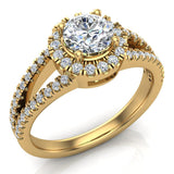 Halo Diamond engagement rings round brilliant split shank 14K 1.20 ctw F-VS - Yellow Gold