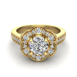 Solitaire Diamond Floral Halo Wedding Ring 14K Gold-I,I1 - Yellow Gold