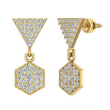 Hexagon Diamond Dangle Earrings 14K Gold-I,I1 - Yellow Gold