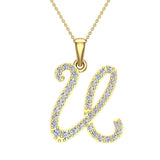 Initial pendant U Letter Charms Diamond Necklace 18K Gold-G,VS - Yellow Gold