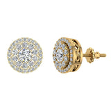 Double Halo Cluster Diamond Earrings 1.01 ct 18k Gold-G,VS - Yellow Gold
