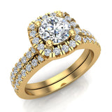 Ravishing Round Cushion Halo Diamond Wedding Ring Set 1.40 ctw 14K Gold (G,I1) - Yellow Gold