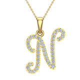 Initial pendant N Letter Charms Diamond Necklace 14K Gold-G,I1 - Yellow Gold