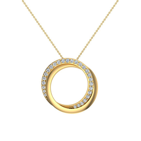 0.61 ct Diamond Pendant Intertwined Circles Necklace 14K Gold-L,I2 - Yellow Gold