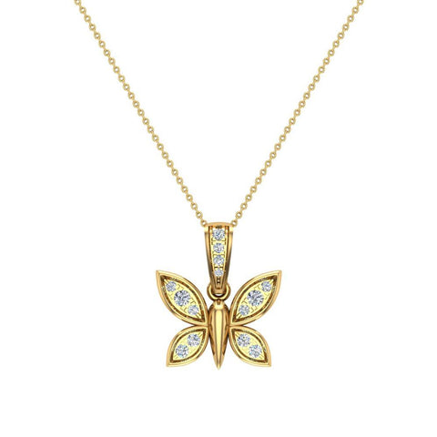 14K Gold Necklace 0.17 ct tw Diamond Butterfly Charm-L,I2 - Yellow Gold