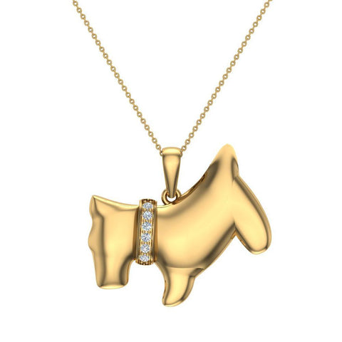 14K Gold Necklace Diamond Dog Pendant 0.10 Carat Total Weight-L,I2 - Yellow Gold
