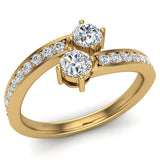 14K Gold Ring Diamond Engagement Ring for Women 2-Stone Glitz Design - Yellow Gold