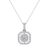Princess Diamond Cornered Double Halo 2 tone Necklace 14K Gold-G,SI - Rose Gold