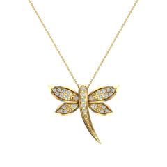 Dragon fly Necklace Pave set Diamond Charm Yellow Gold