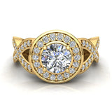 GIA Round brilliant halo diamond engagement rings criss-cross 14K 1.25 ctw I-I1 - Yellow Gold