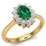 May Birthstone Emerald Oval 14K Gold Diamond Ring 0.80 ct tw - Yellow Gold