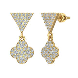Diamond Dangle Earrings Clover Pattern Cluster Triangle 14K Gold 0.90 ctw-G,SI - Yellow Gold
