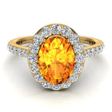 Yellow Sapphire & Diamond Halo Ring 14K Gold November Birthstone - Yellow Gold