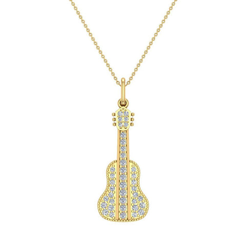 0.36 ct Guitar Instrument Diamond Necklace Music Jewelry 14K Gold-L,I2 - Yellow Gold