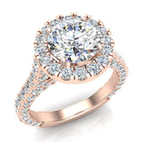 Moissanite round cut diamond halo engagement rings 14K 4.15 ctw I1 - Rose Gold