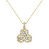 14K Gold Necklace Three stone Diamond Loop Pendant-I1 - Yellow Gold