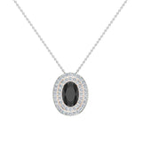 Oval Cut Black Diamond Double Halo 2 tone necklace 14K Gold G,SI - Rose Gold