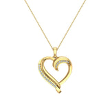 18K Gold Necklace Petite Heart Diamond Pendant Pave set 1/6 ctw-G,SI - Yellow Gold