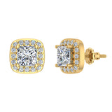 Princess cut Cushion Style Halo Diamond Stud Earrings 14K Gold-G,SI - Yellow Gold