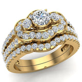 Three Stone Split Shank Wide look Engagement Ring Set 18K Gold-G,VS - Yellow Gold