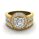 2.24 ct Solitaire Diamond Halo Studded Shank Wedding Set 14K Gold-G,I1 - Yellow Gold