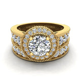 2.24 ct Solitaire Diamond Halo Studded Shank Wedding Set 14K Gold-I,I1 - Yellow Gold