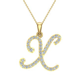 Initial pendant X Letter Charms Diamond Necklace 14K Gold-G,I1 - Yellow Gold