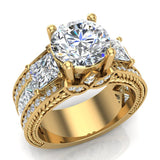 Moissanite Three-Stone Diamond Accented Engagement Ring 14K 5.35 ct SI - Yellow Gold