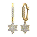 Star of David Diamond Dangle Earrings Dainty Drop Style 14K Gold-I,I1 - Yellow Gold