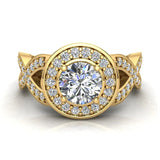 GIA Round brilliant halo diamond engagement rings criss-cross 14K 1.25 ctw F-VS - Yellow Gold