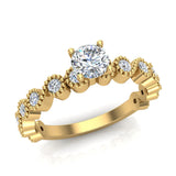 Milgrain Engagement Ring Round Brilliant Diamond 18K Gold 0.75-ct VS - Yellow Gold