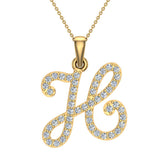 Initial Pendant H Letter Charms Diamond Necklace 14K Gold-G,I1 - Yellow Gold