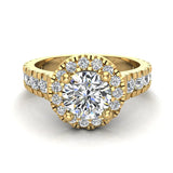 1.80 Ct Dual Row Wide Shank Halo Diamond Engagement Ring 14K Gold-I,I1 - Yellow Gold