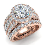 Moissanite Wedding Ring Set Halo Diamond ring 5.60 ct 14K Gold-G,SI - Rose Gold
