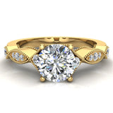 Infinity Style Milgrain Vintage Look Diamond Engagement Ring 5.70 mm Round Brilliant Cut 14K Gold (I,I1) - Yellow Gold