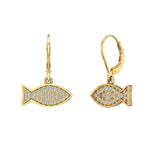 14k Fish 0.68 cttw Pave Set Diamond Stud Earring-I,I1 - Yellow Gold